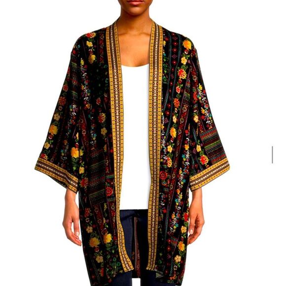 Pioneer Woman Boho Velvet Floral Kimono Cardigan - Picture 1 of 7